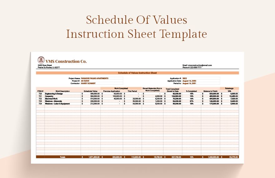 Schedule Of Values Instruction Sheet Template Google Docs Google