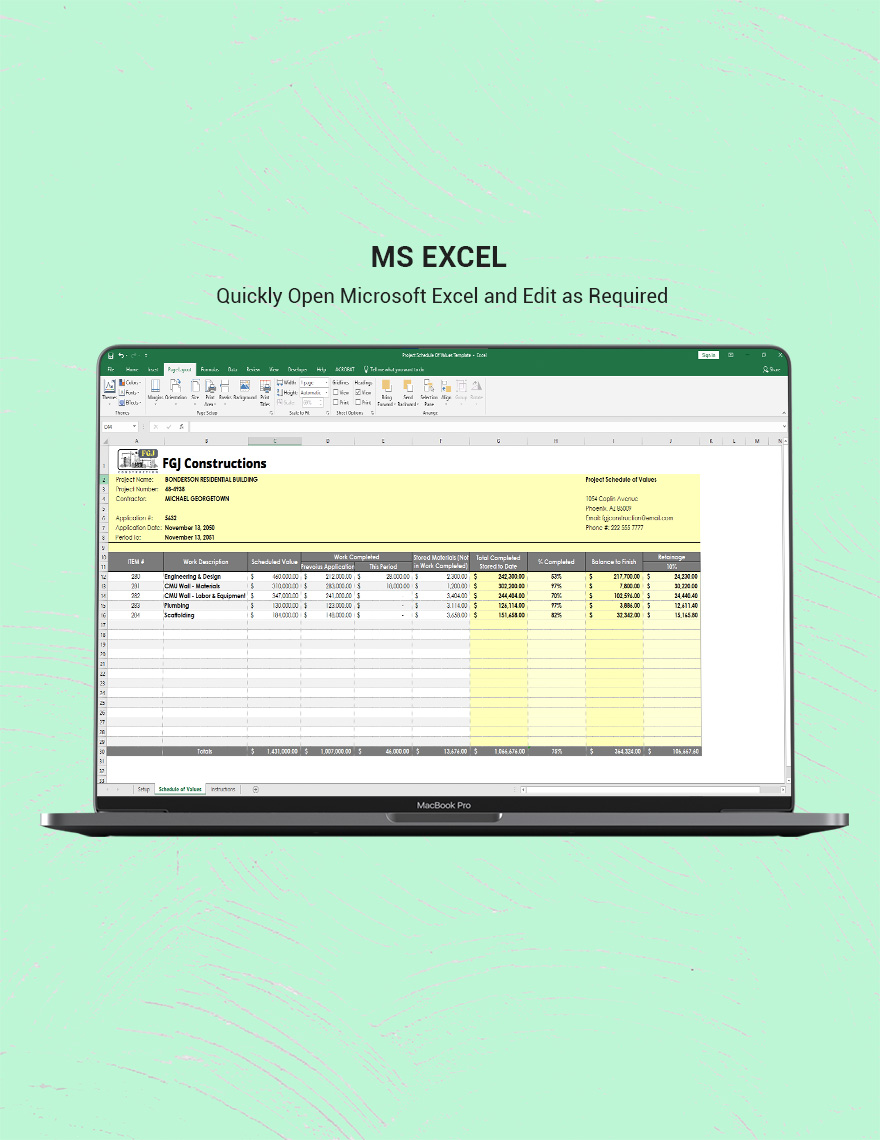 Project Schedule Of Values Template Google Sheets Excel Template Net