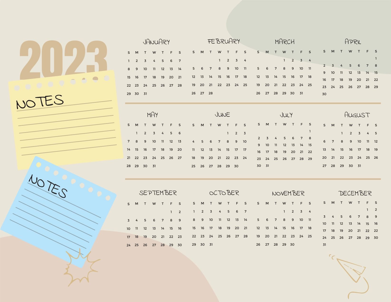 Cute Year 2023 Calendar Template Google Docs Illustrator Word PSD 90025 