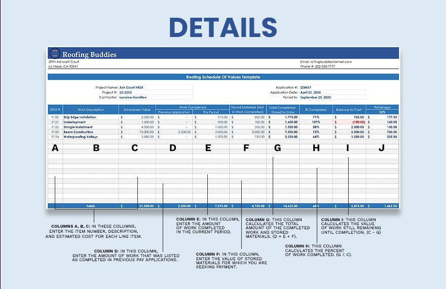 Roofing Schedule Of Values Template Google Docs Google Sheets Excel