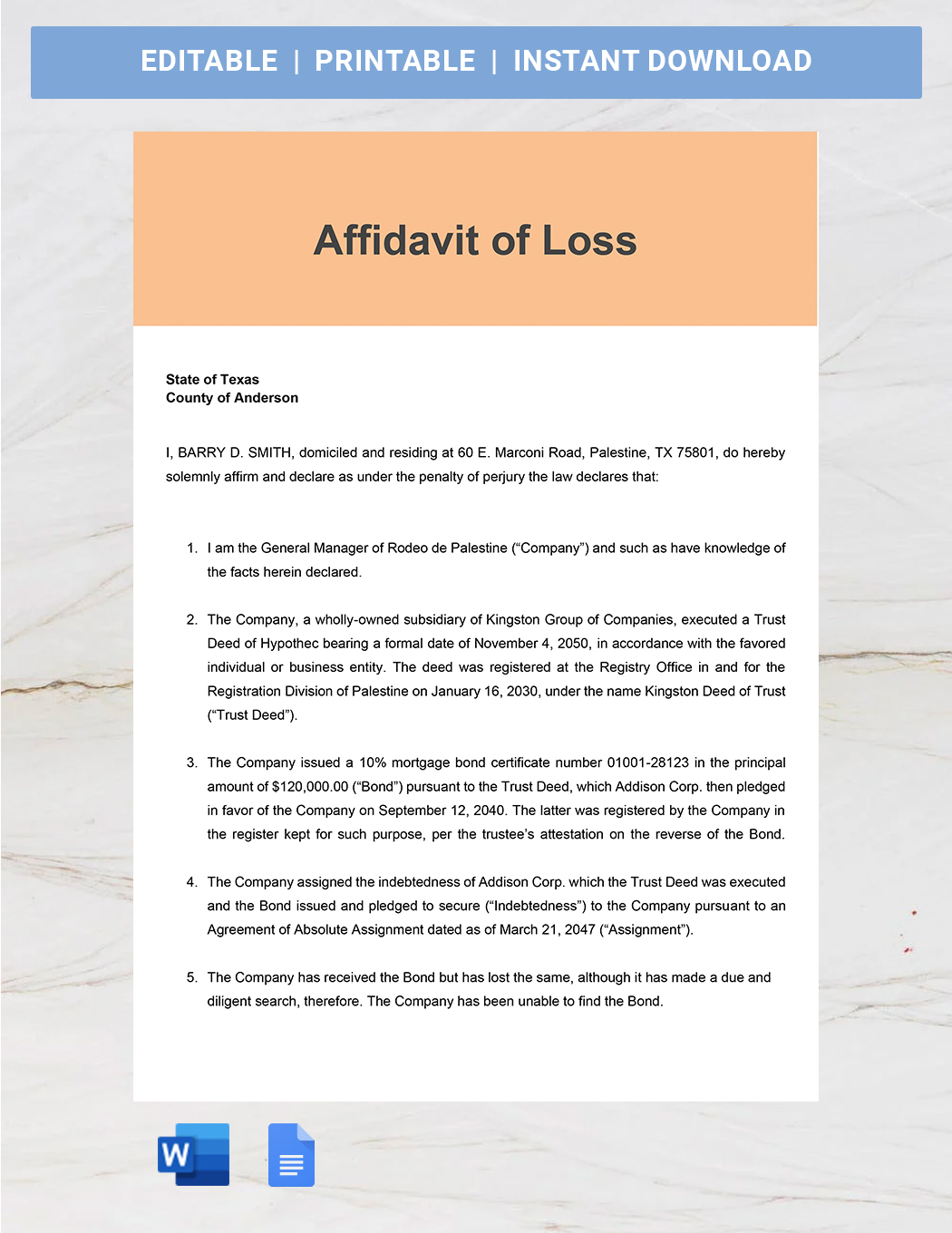 Vehicle Loss Affidavit Template Google Docs Word Pdf Template Net