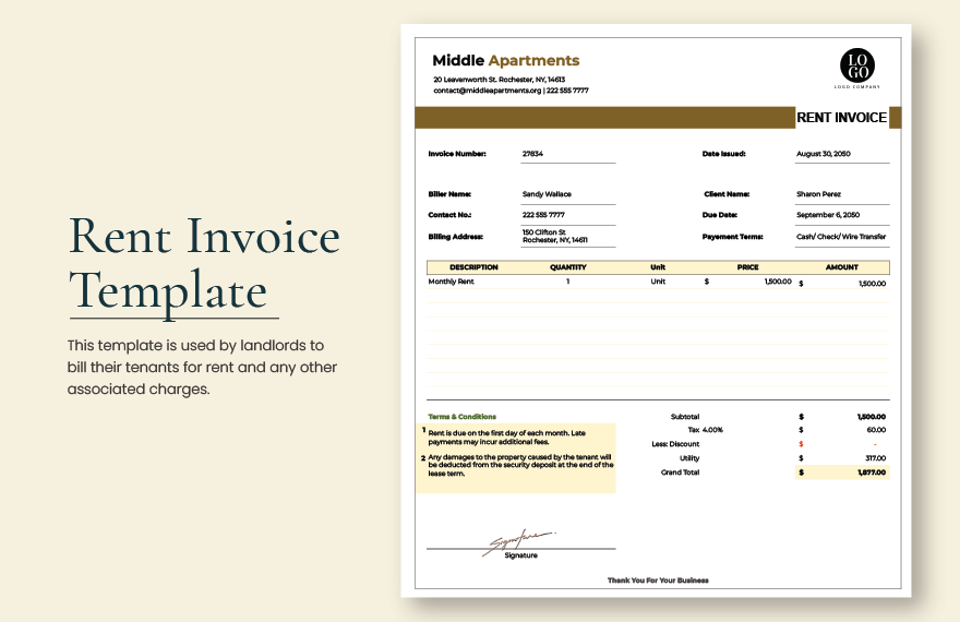 Rental Invoice Template Excel