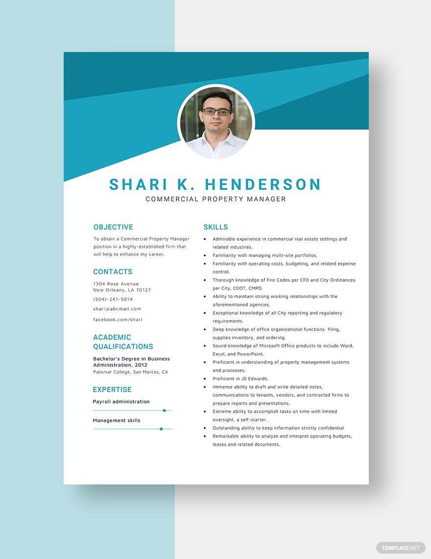 Free Free Commercial Manager Resume Template Word Apple Pages