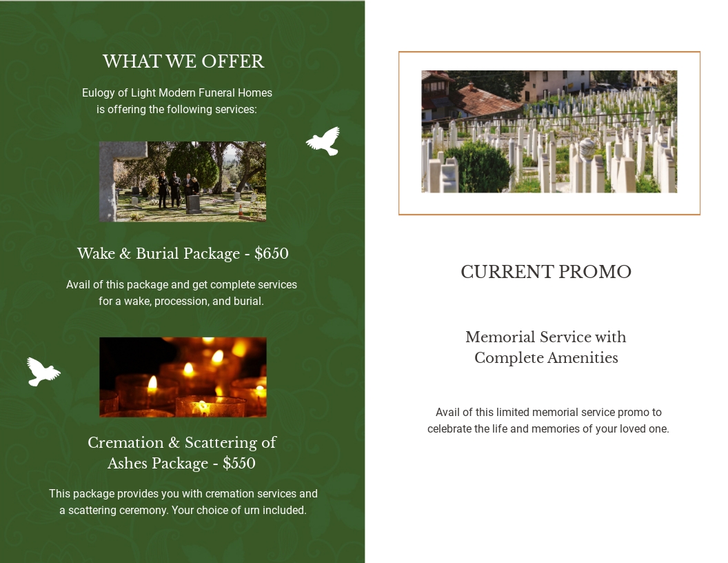 Modern Eulogy Funeral Bi Fold Brochure Template In Google Docs Illustrator Indesign Word
