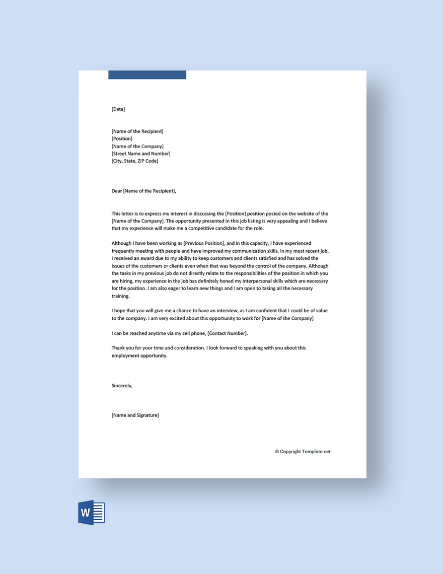 Application Letter Template Sample For Any Position Google Docs Word Template Net