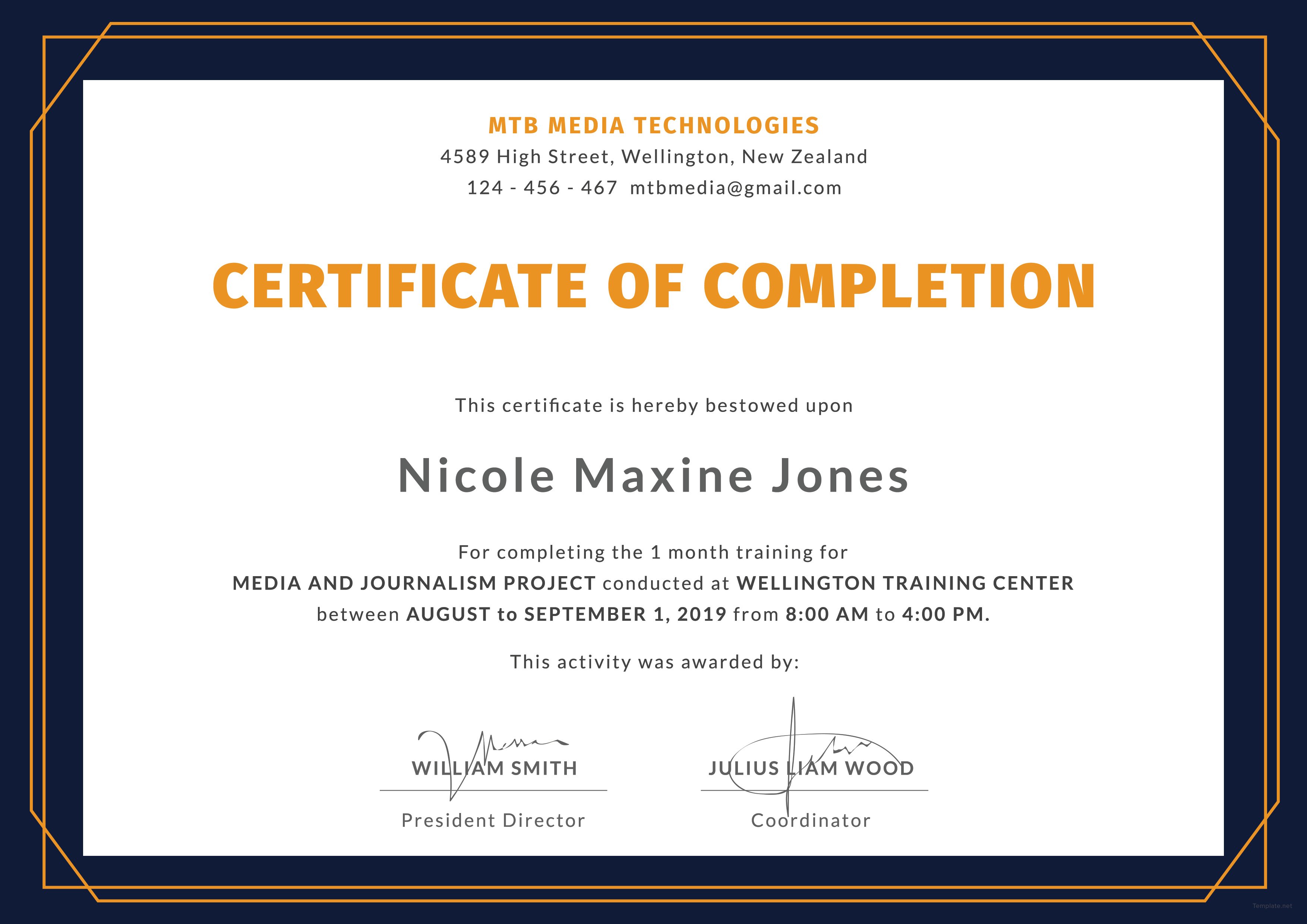 Free Training Completion Certificate Templates Creative Professional Templates