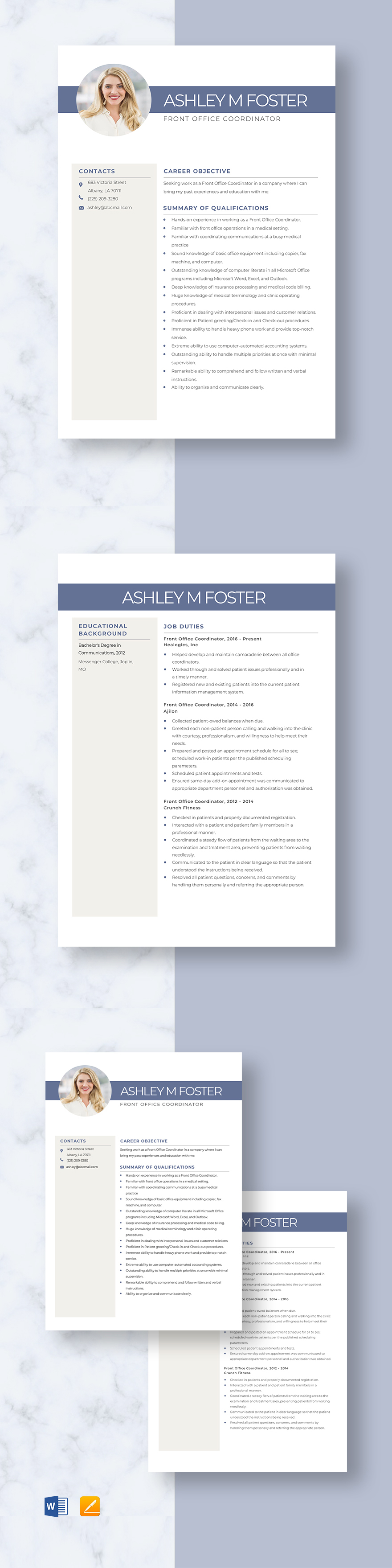 Front Office Coordinator Resume Template Word Apple Pages Template Net