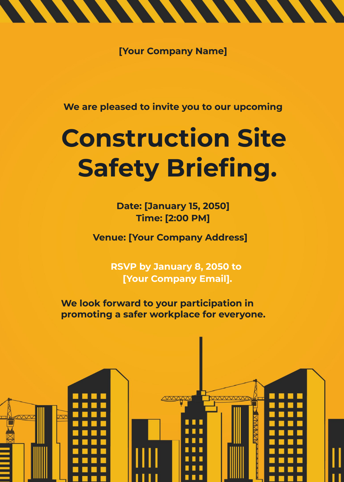 Construction Site Safety Briefing Invitation Card Templates Edit