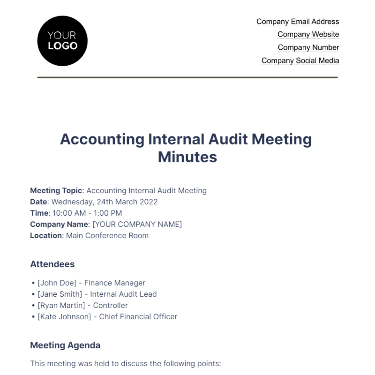 Accounting Internal Audit Meeting Minute Template Edit Online