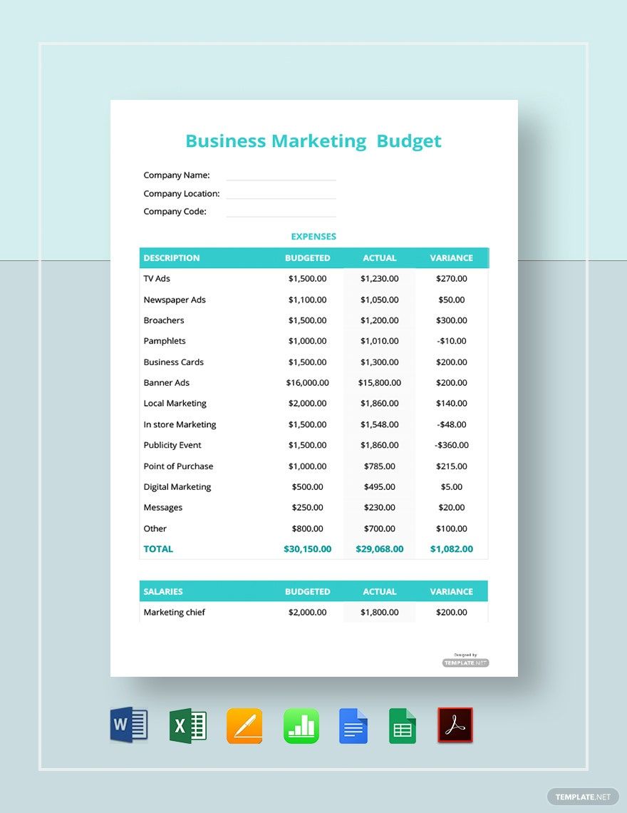 Business Budget Template Google Docs Google Sheets Excel Word