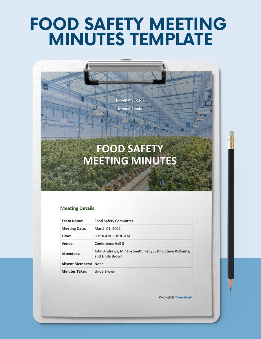 Food Safety Meeting Minutes Template Google Docs Word Apple Pages