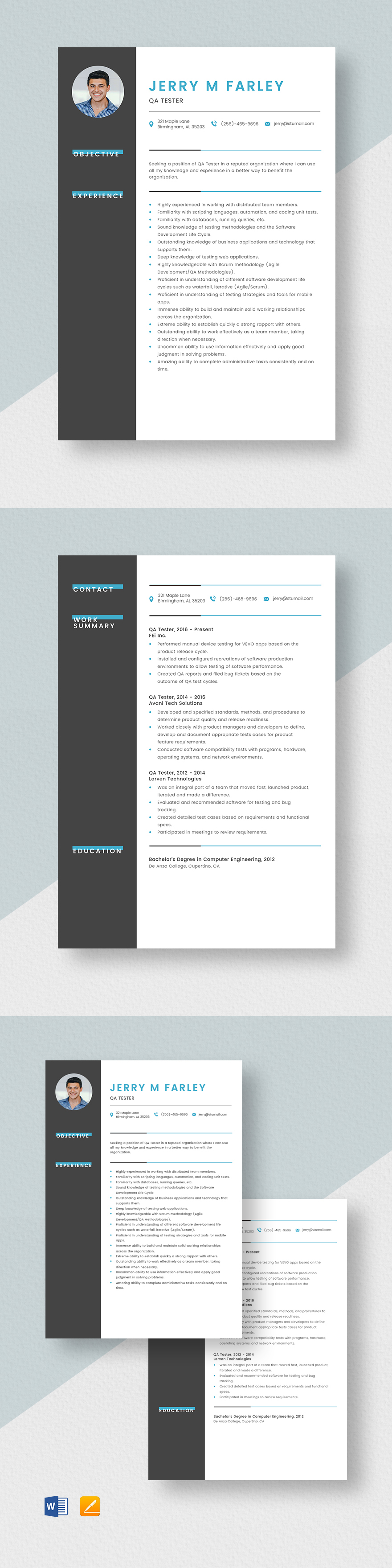 Qa Tester Resume Template Word Apple Pages Template Net