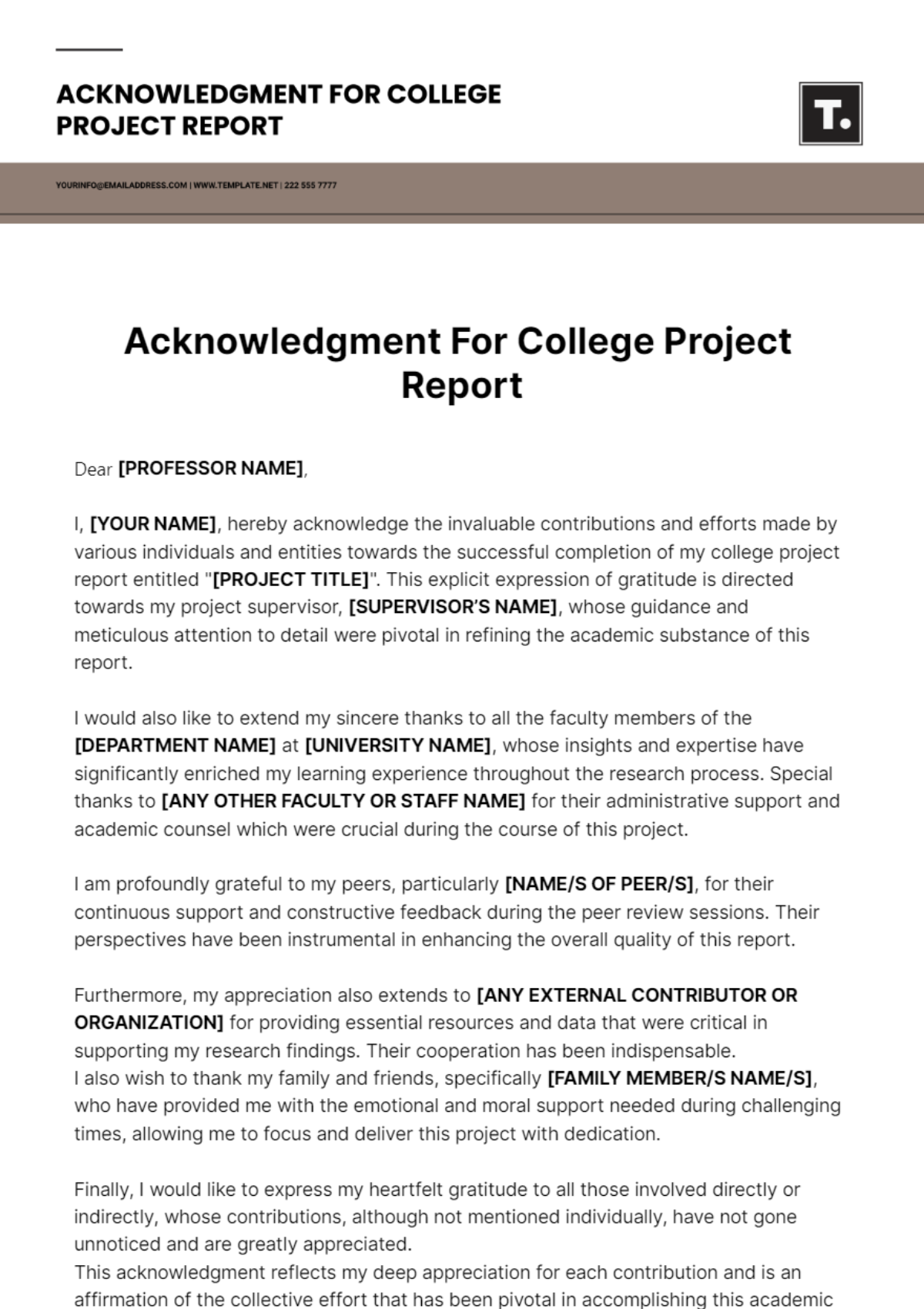 Free Acknowledgment For College Project Report Template Edit Online