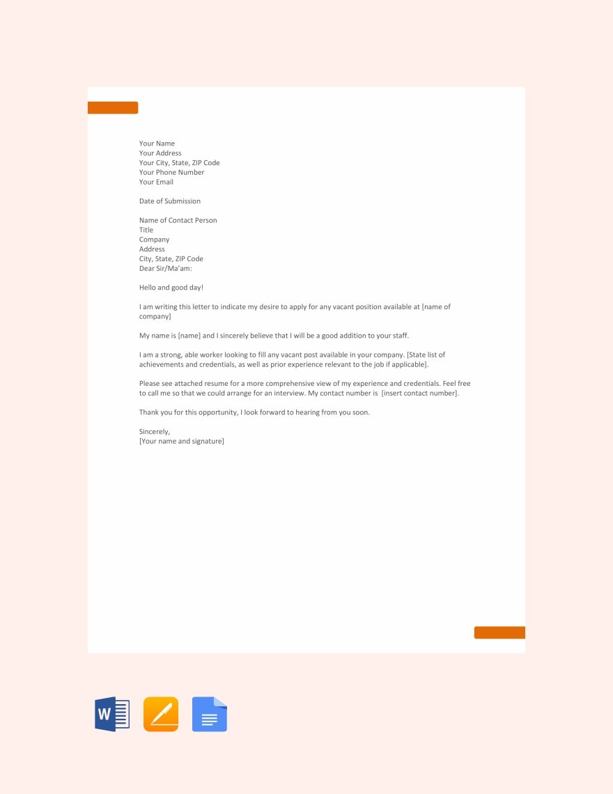 Application Letter Template Sample For Any Position Google Docs Word Template Net