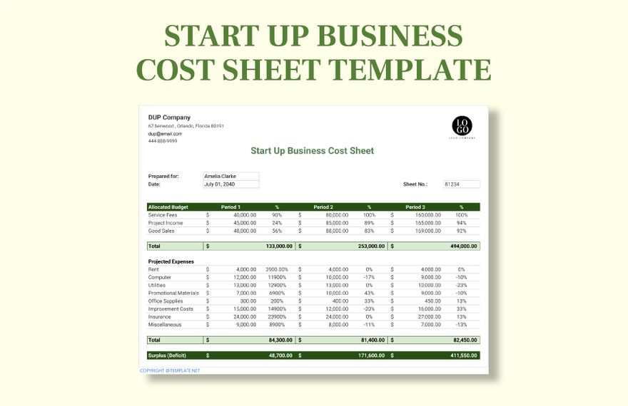 Start Up Business Cost Sheet Template Google Docs Google Sheets