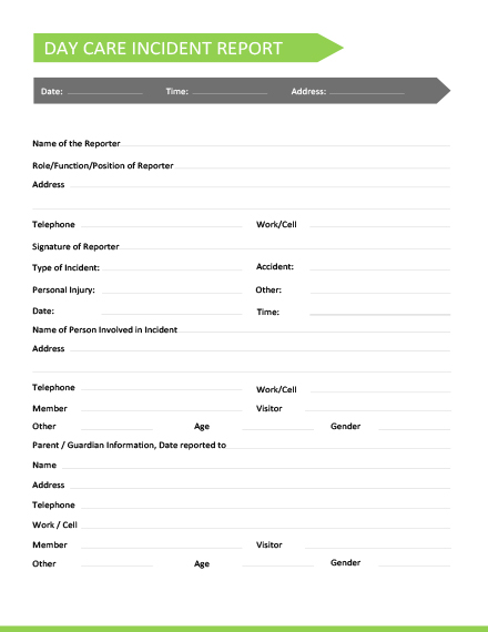 Day Care Incident Report Template