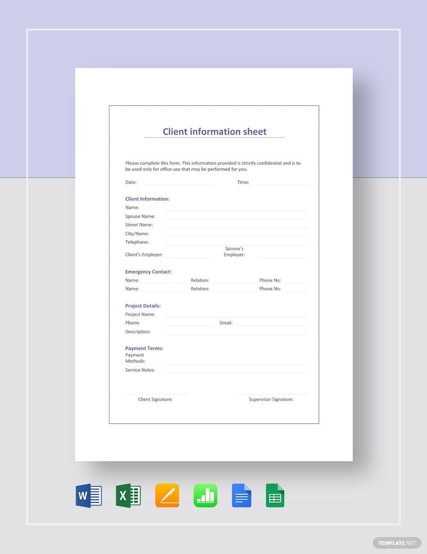 Client Info Sheet Template