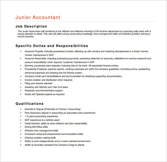 Job description of anal yst accountant