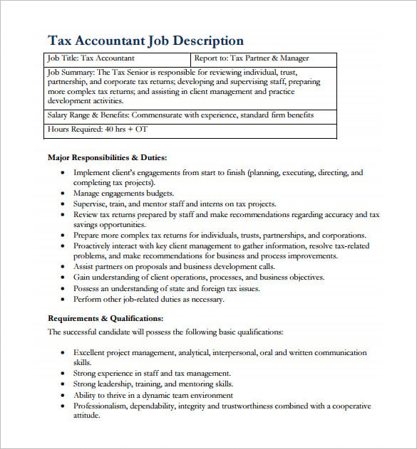 Job description of anal yst accountant