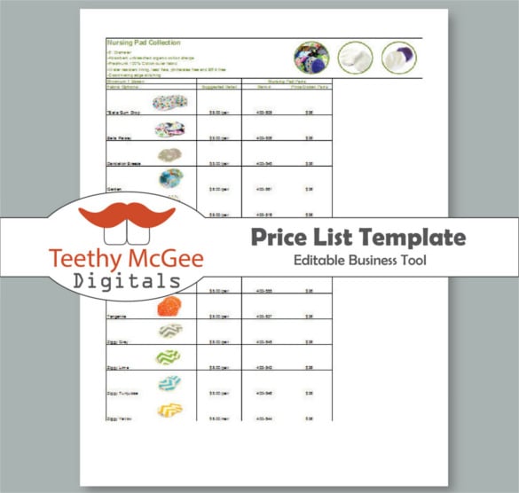Product Price List Template Free Download