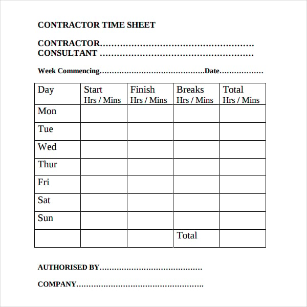 17  contractor timesheet templates – docs, word