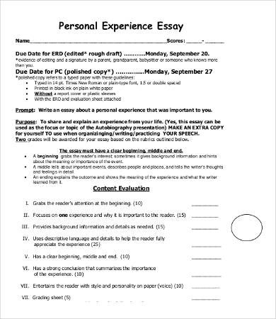 Life experience essay examples