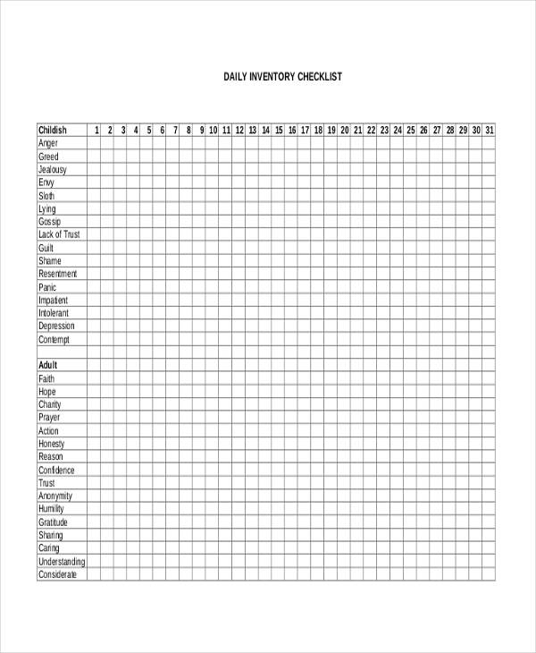 Daily Personal Inventory Worksheets