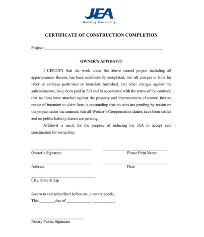 Free Certificate Of Completion Construction Templates Printable Templates