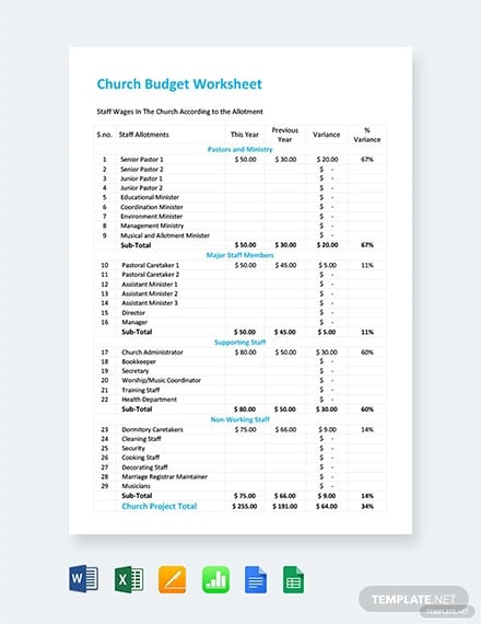 Free Printable Church Budget Worksheets