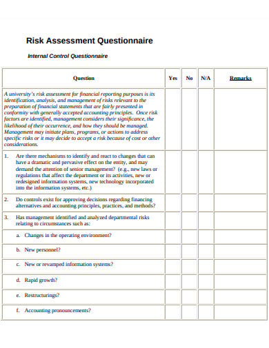 Risk Assessment Questionnaire Templates In Google Docs Cbb