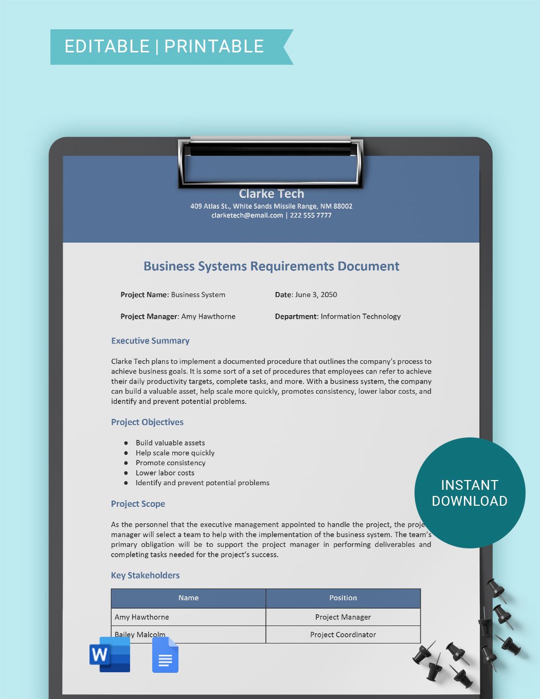 Business Systems Requirements Document Template
