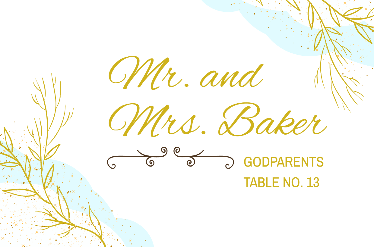 Free Blue And Gold Baptism Place Card in Word, Google Docs, Illustrator, PSD, Apple Pages, Publisher