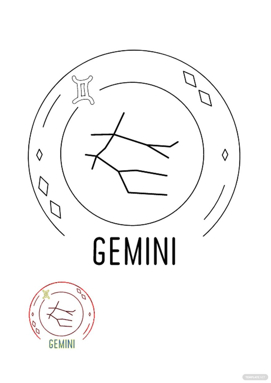 Neon Gemini Coloring Page in PDF, JPG