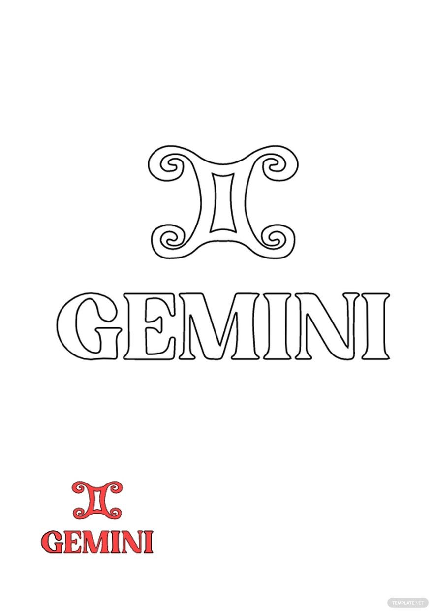 Gemini Letters Coloring Page in PDF, JPG
