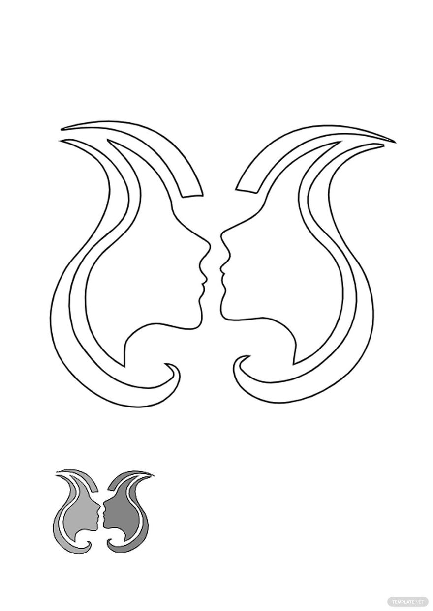 Free Silver Gemini Symbol coloring page in PDF, JPG