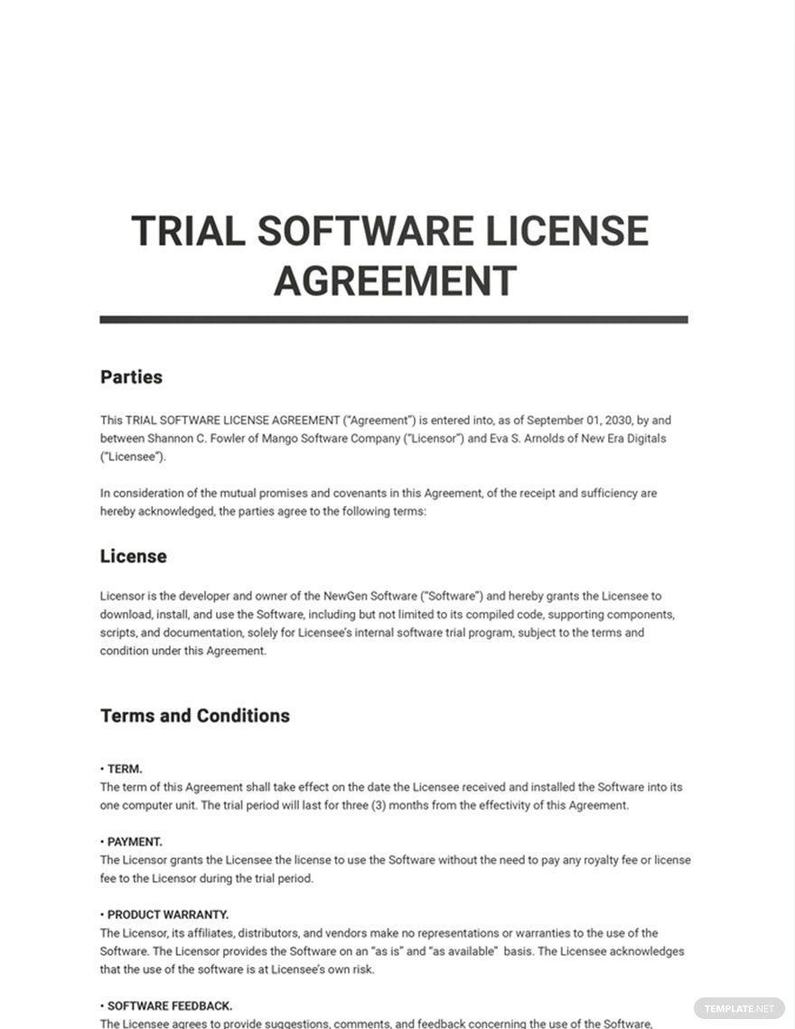 Trial Software License Agreement Template