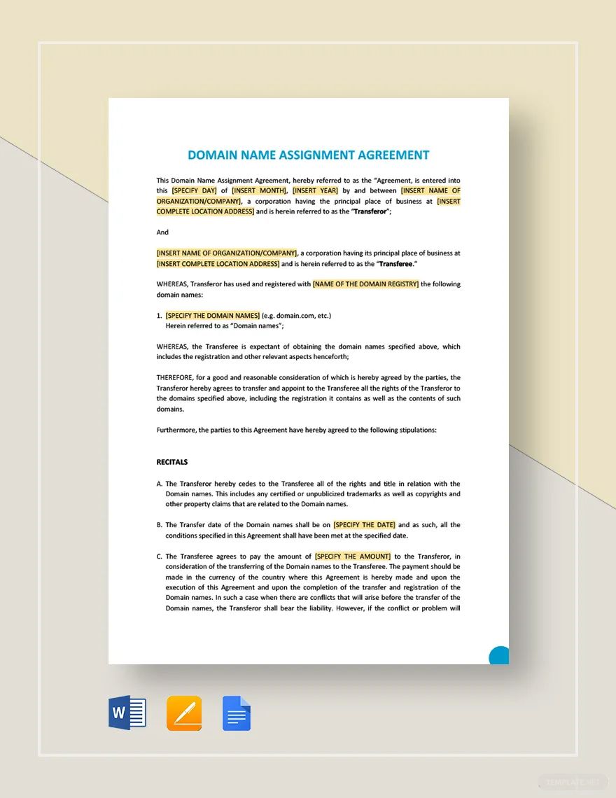 Domain Name Assignment Agreement Template