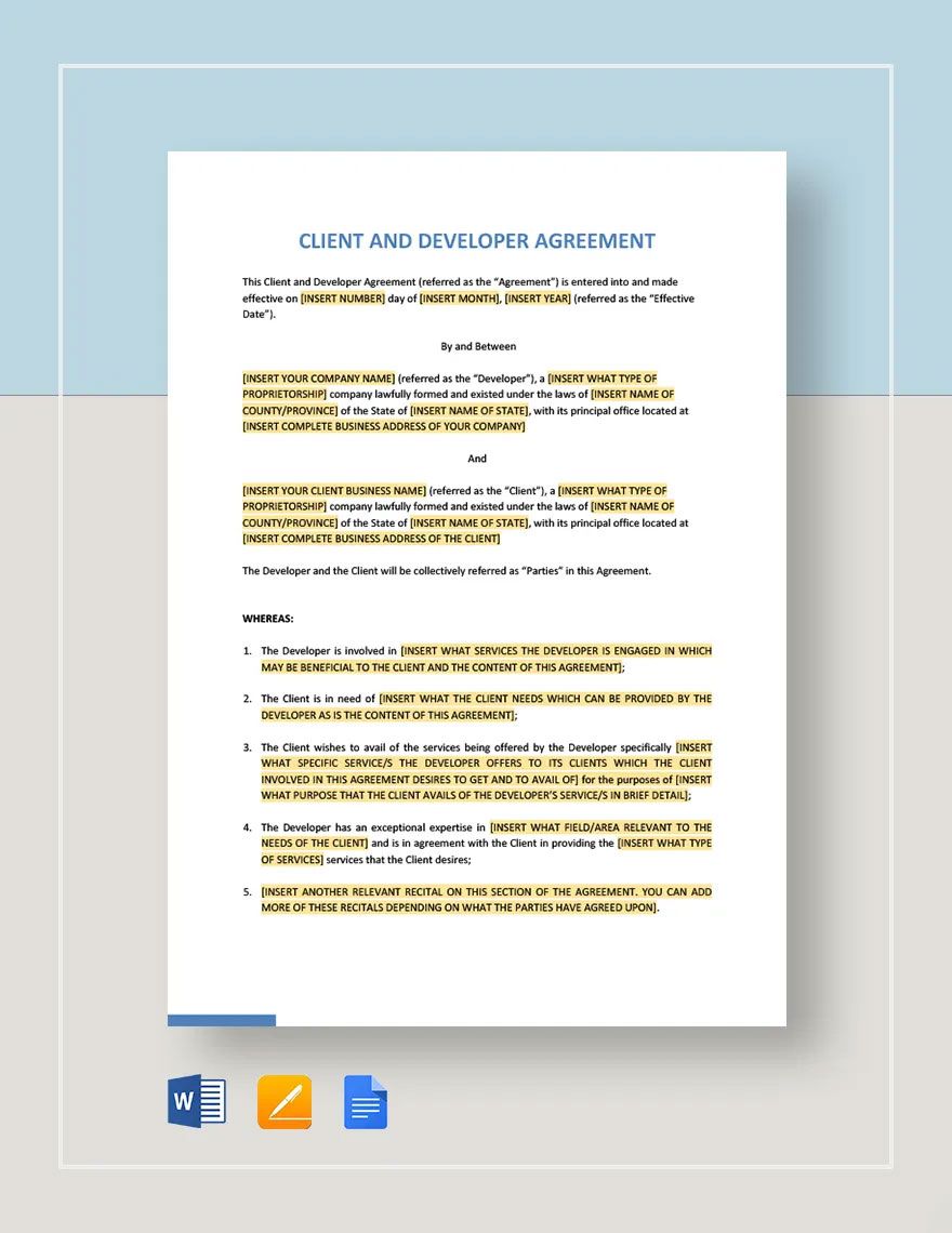 Client and Developer Agreement Template