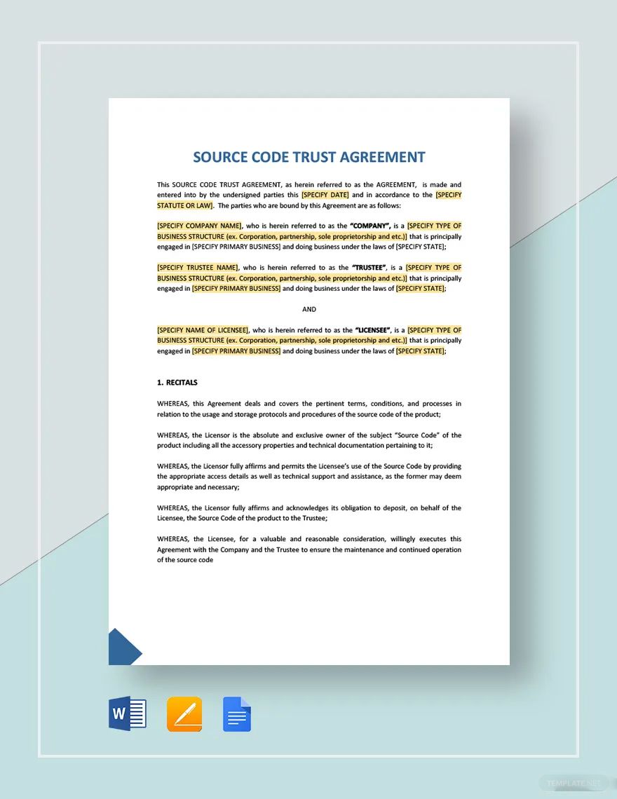 Source Code Trust Agreement Template