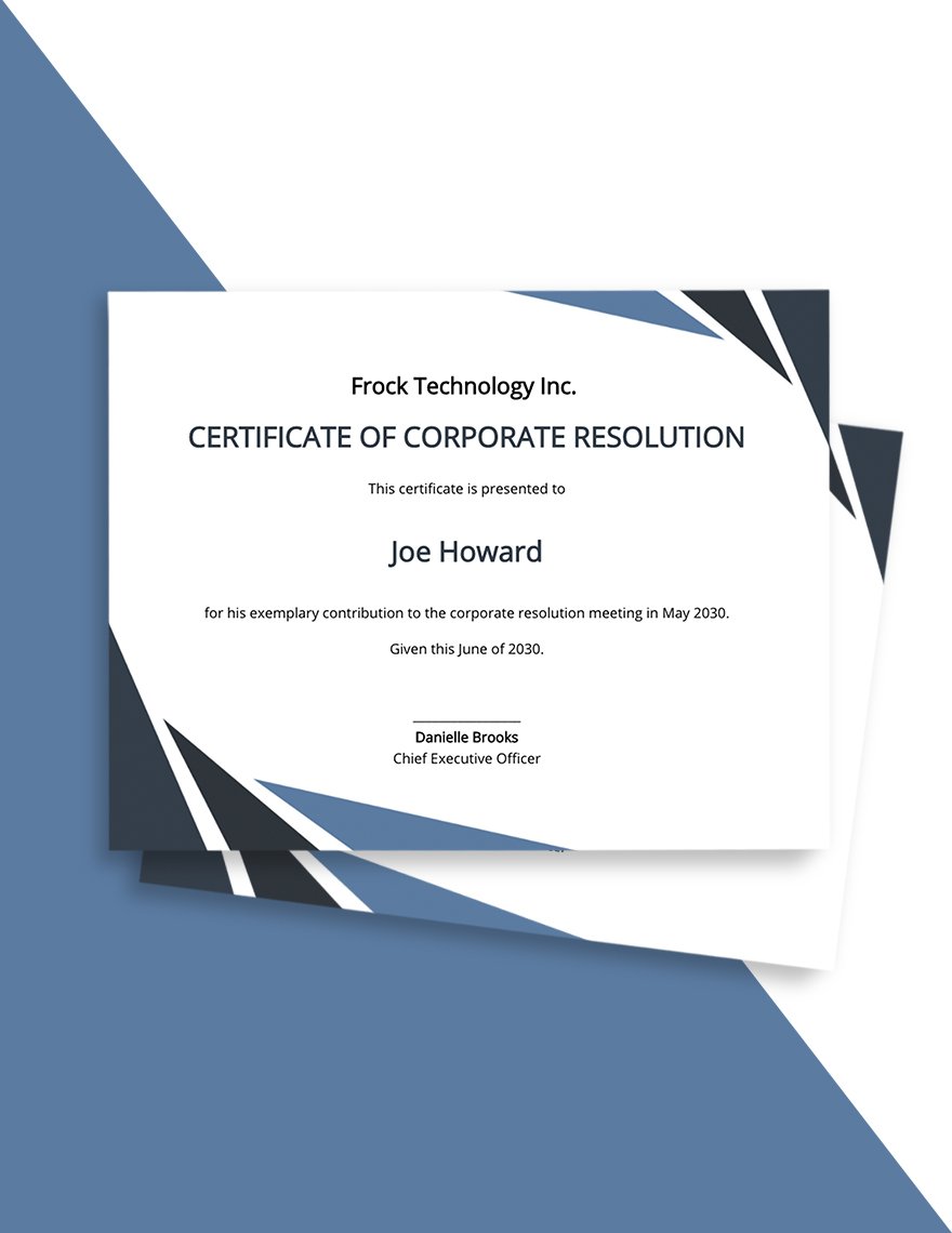Certificate of Corporate Resolution Template