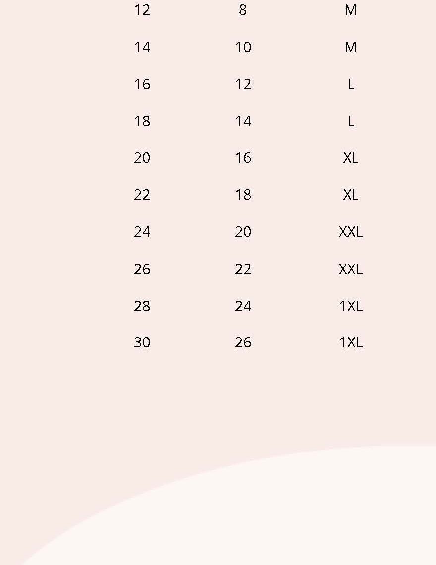 Prom Dress Size Chart PDF