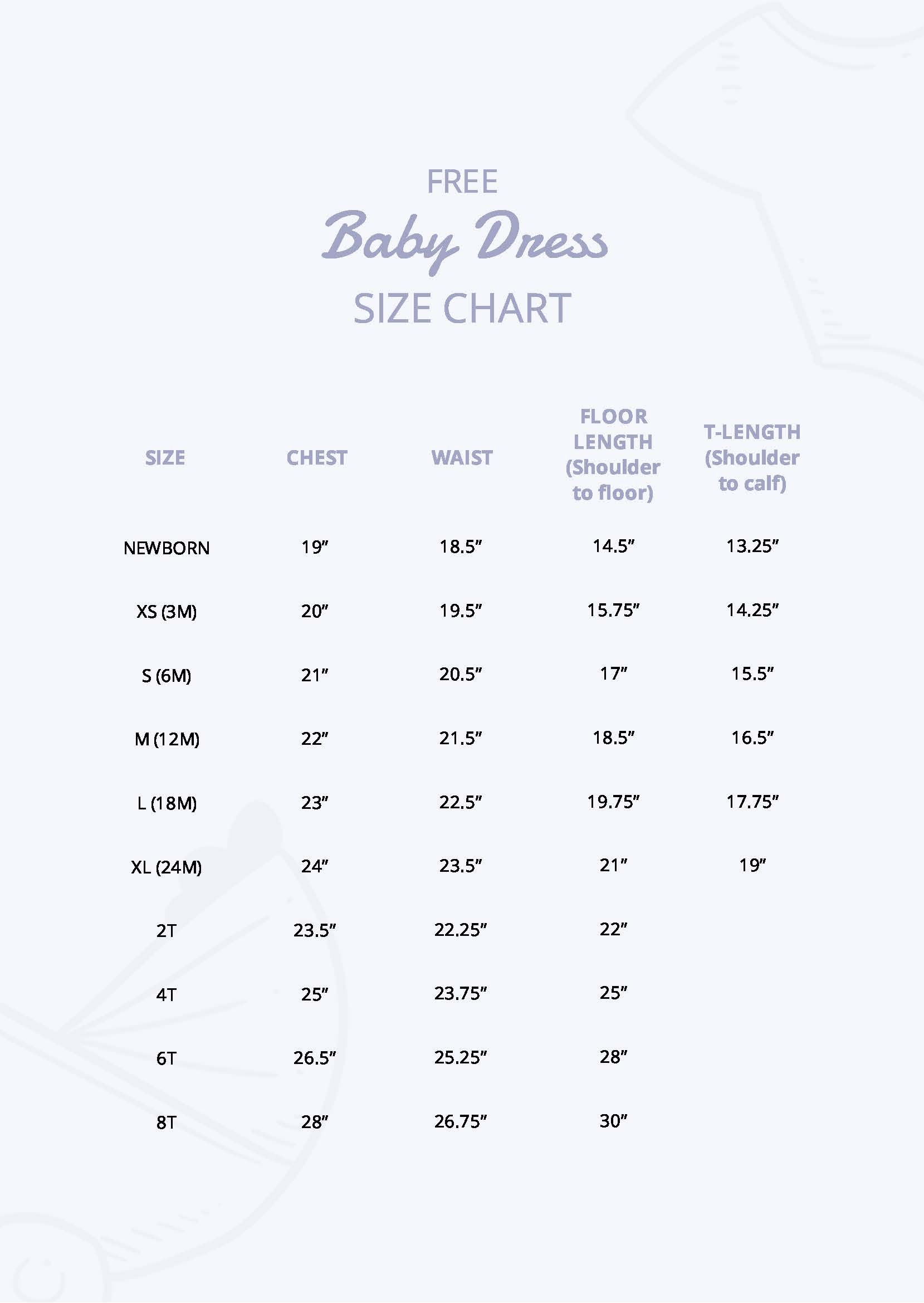 Baby Dress Size Chart in PDF