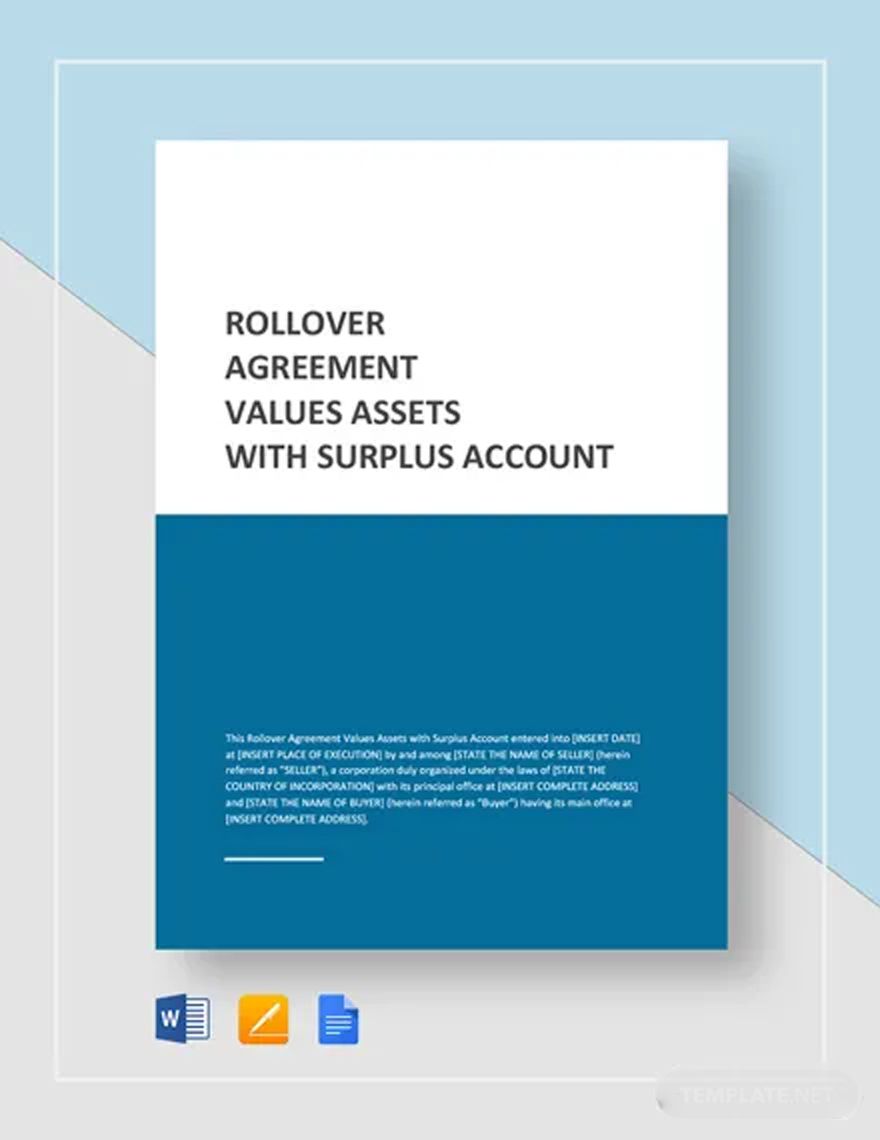 Rollover Agreement Values Assets with Surplus Account Template