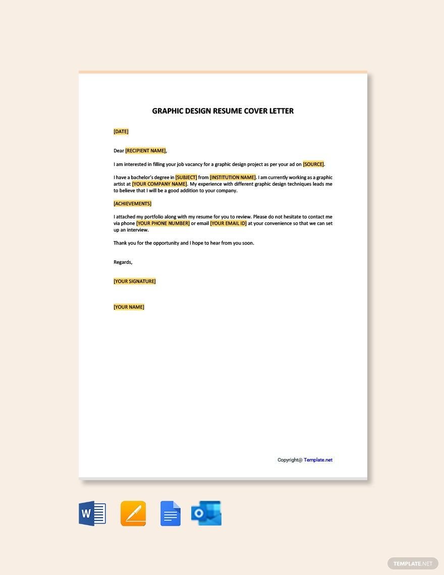 Graphic Design Resume Cover Letter in Word, Google Docs, PDF, Apple Pages, Outlook