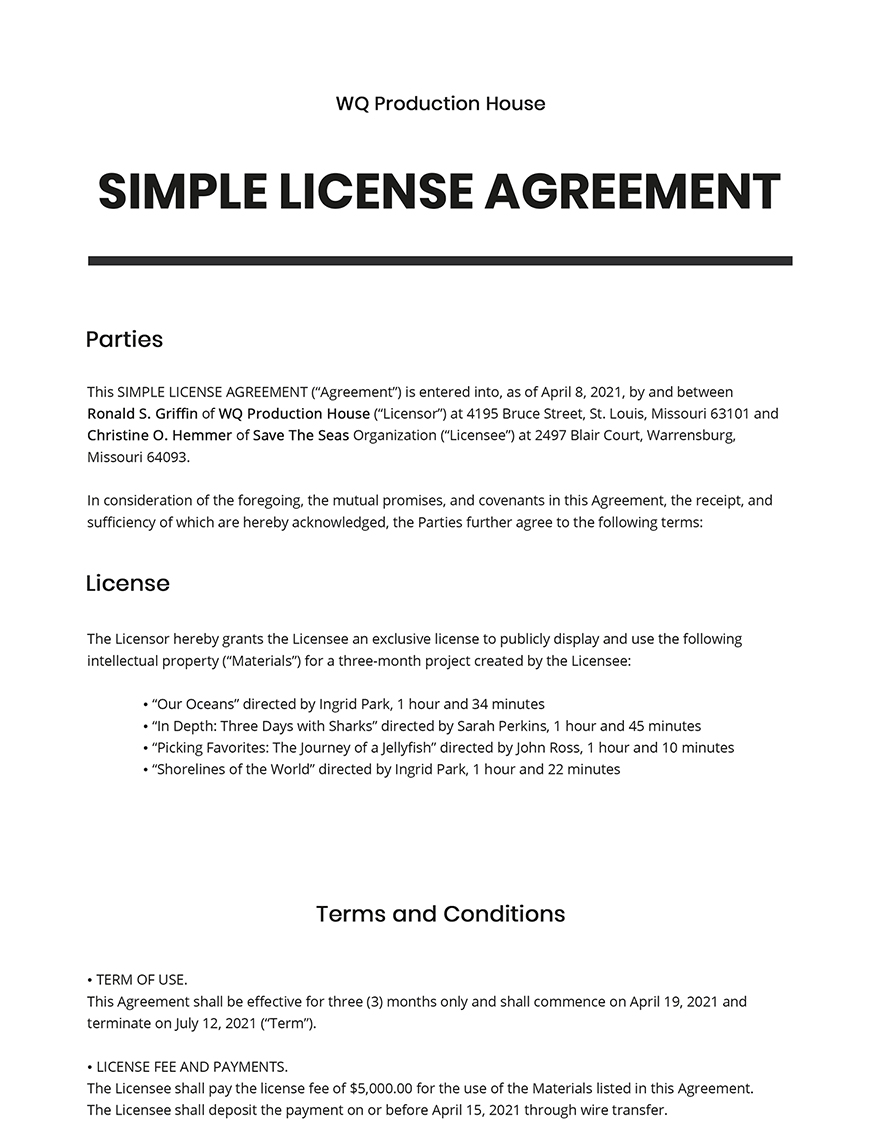 Simple License Agreement Template
