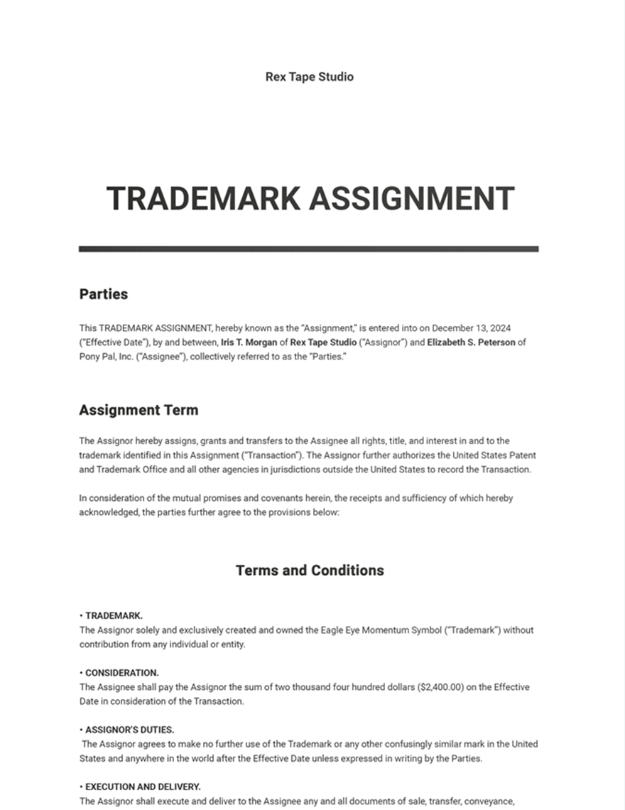 Trademark Assignment Template