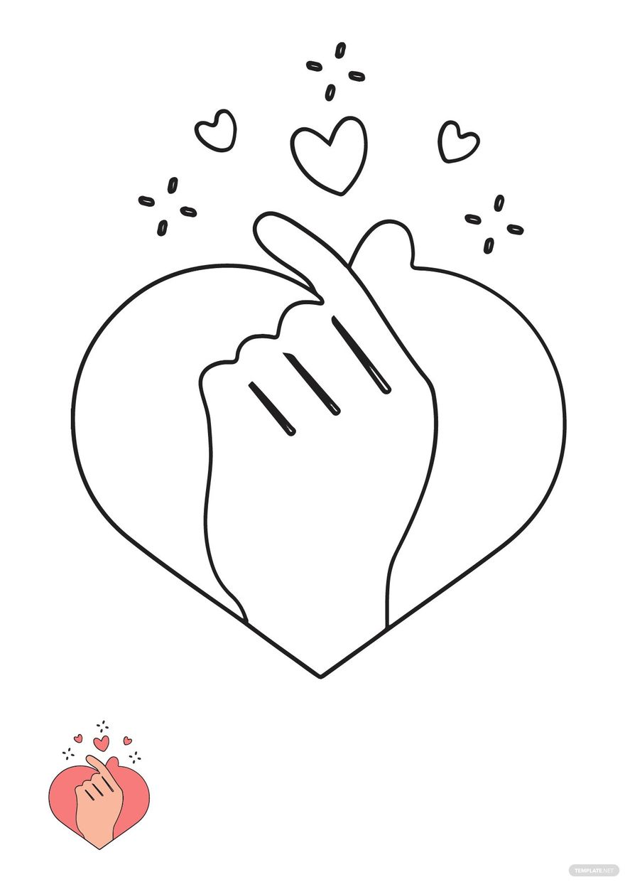 Finger Heart Coloring Page in PDF