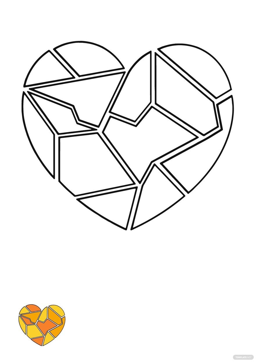 Geometric Heart Coloring Page in PDF