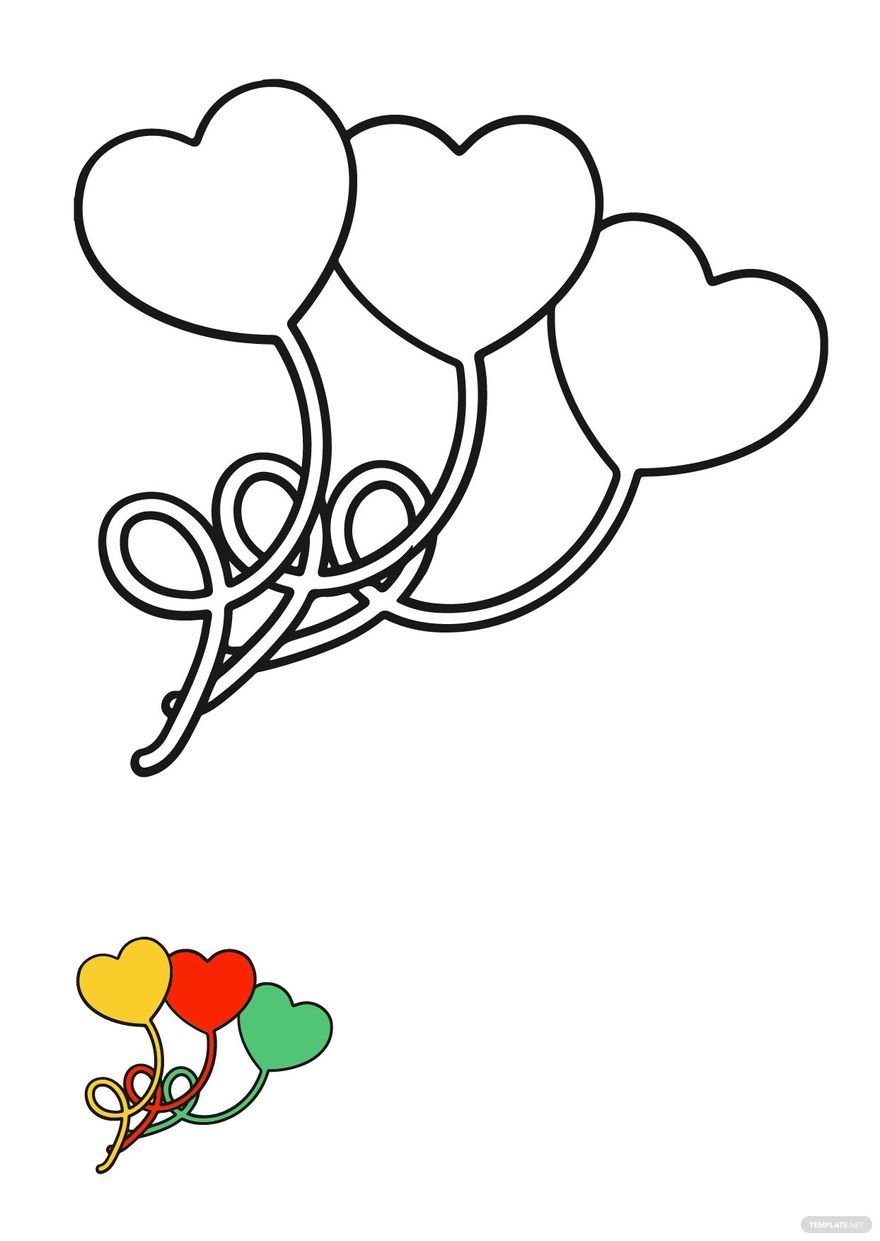Free Balloon Heart Coloring Page in PDF