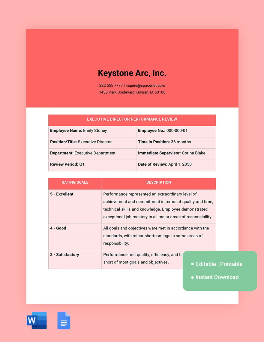 Executive Director Performance Review Template